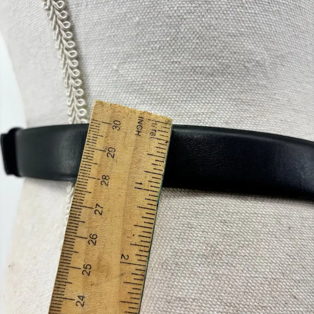 Chicos Womens Small Medium Black Leather Belt Circle Hook Buckle